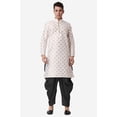 thumbnail image 1 of Royal Kurta Elegant Cream Jacquard Silk Printed Long Kurta and Black Salwar for Men, 1 of 7