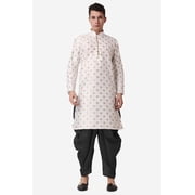 Royal Kurta Elegant Cream Jacquard Silk Printed Long Kurta and Black Salwar for Men