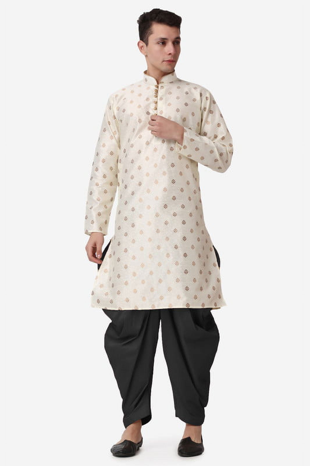 Royal Kurta Elegant Gold Jacquard Silk Printed Long Kurta and Black