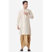Royal Kurta Jacquard Silk Printed Gold Kurta Bronze Dhoti Set for Men