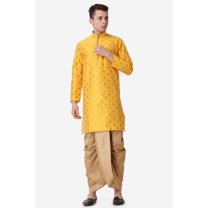 Royal Kurta Jacquard Silk Printed Mustard Kurta Bronze Dhoti Set for Men