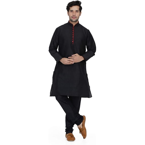Royal Kurta Men's Art Silk Kurta Churidar Set, Black, 36