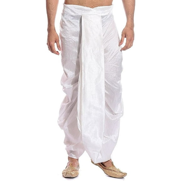 Royal Kurta Men's Art Silk Ready To Wear Dhoti Pants (White, Free Size)