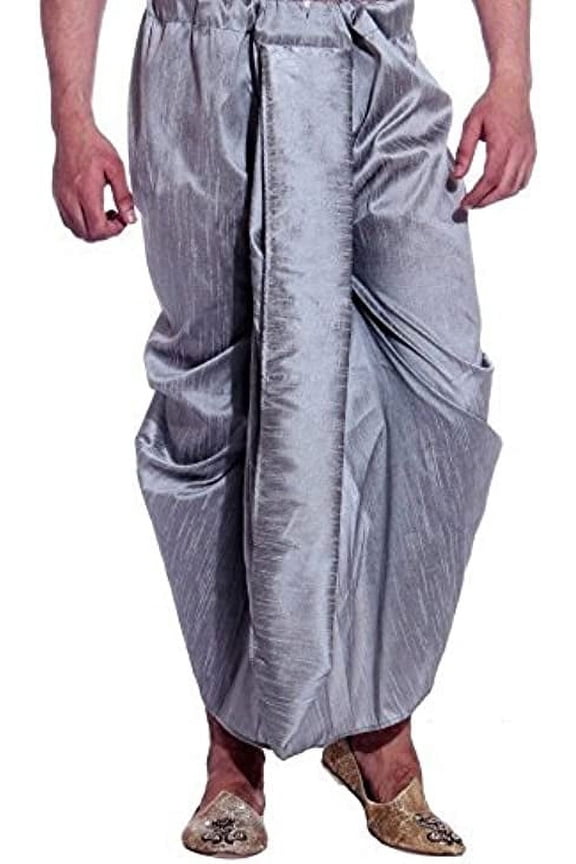 Men's Art Silk Ready to Wear Dhoti Pant - Grey, Free Size