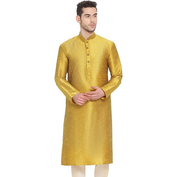 Royal Kurta Men's Art Silk Straight Kurta (42, Yellow)