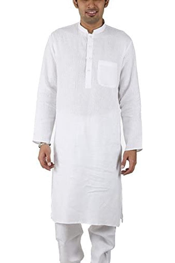 Men's Cotton Blend Linen Straight Kurta (White; 40)