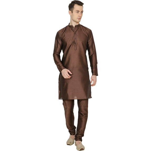 Royal Kurta Men's Cotton Silk Solid Kurta Churidaar Set (42, Coffee)