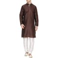 thumbnail image 1 of Royal Kurta Men's Dupion Silk Contrast Piping Kurta Churidar Brown, 1 of 1