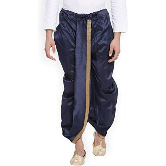 Royal Kurta Men's Dupion Silk Ready To Wear Dhoti (Navy)