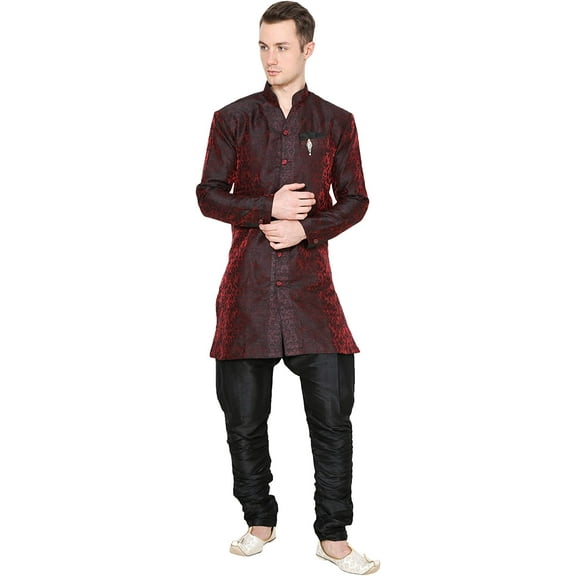 Royal Kurta Men's Jacquard Silk Floral Print Indowestern Sherwani