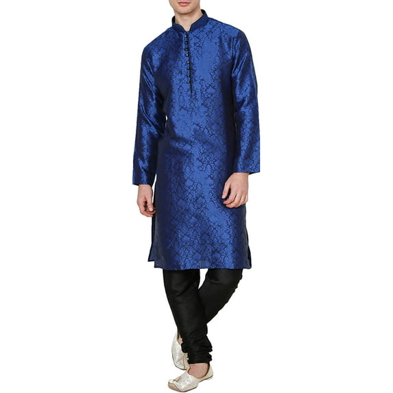 Royal Kurta Men's Jacquard Silk Kurta Pyjama (40, Royal Blue)