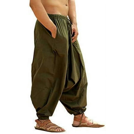 Royal Kurta Men's Loose Fit Cotton Salwar Pants (996/WHITE/COTON/PATIALA/_Green, Khakhi_Free Size)