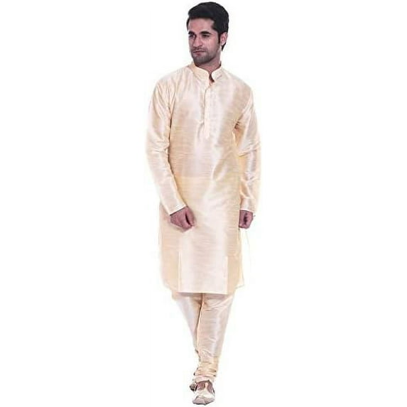 Royal Kurta Men's Luxury Art Silk Blend Occasional Kurta Churidar Beige