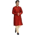 thumbnail image 1 of Royal Kurta Men's Maroon Silk Blend Loop Button Kurta Churidar Set, 1 of 1