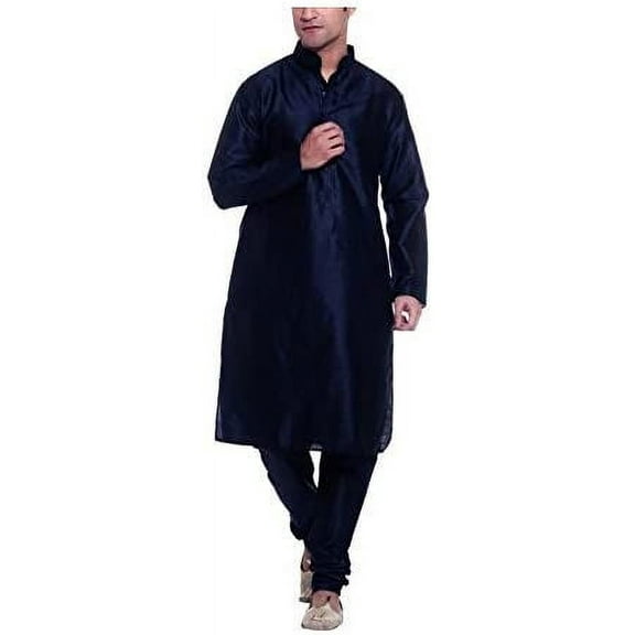 Royal Kurta Men's Navy Silk Blend Kurta Churidar