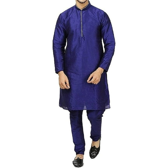 Royal Kurta Men's Polyester Kurta Churidar (ROYAL-345-CHOTA-MOTI-BLUE-38Q_Blue_38)