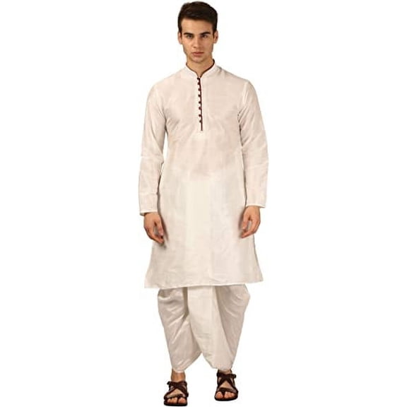 Royal Kurta Men's Silk Blend Dhoti Kurta Set (38, White)