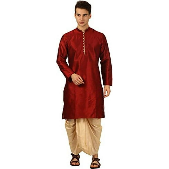 Royal Kurta Men's Silk Blend Dhoti Kurta Set (40, Red)