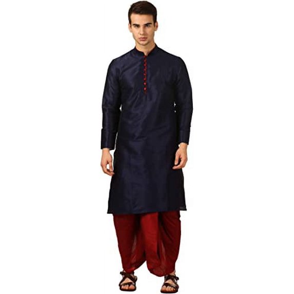Royal Kurta Men's Silk Blend Dhoti Kurta Set (44, Blue)