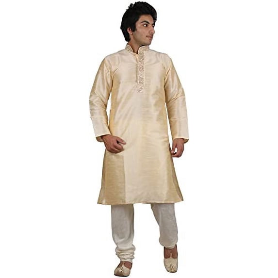Royal Kurta Men's Silk Blend Embroidered Kurta Churidar Set