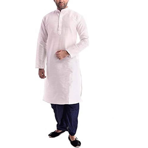 Royal Kurta Men's Silk Blend Kurta Dhoti Set Beige
