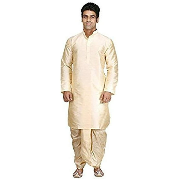 Royal Kurta Men's Silk Blend Kurta & Kurta Churidaar Set (42, Kurta Set, Navy Blue)