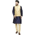 thumbnail image 1 of Royal Kurta Men's Silk Blend Kurta Pyjama & Nehru Jacket Set (40, Navy-Gold1), 1 of 1