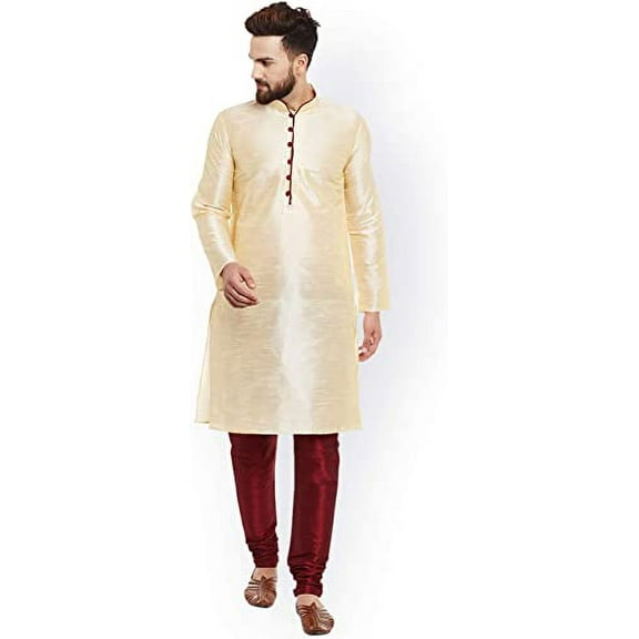 Royal Kurta Men's Silk Blend Loop Button Design Kurta (Only Kurta) (38, Gold)
