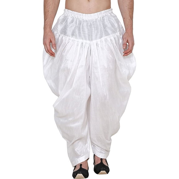 Royal Kurta Men's Silk Blend Patiala Salwar Alladin Pant's (White) Loose
