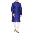 thumbnail image 1 of Royal Kurta Men's Silk Blend Solid Pyjama Set (Nava-bada-moti-ao-42//.1_Blue_40), 1 of 1
