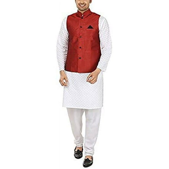 Royal Kurta Men's Silk Jacket- Maroon