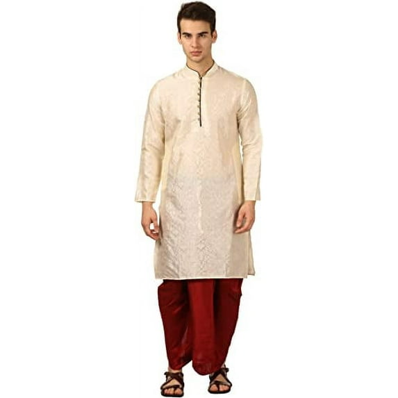 Royal Kurta Mens Art Silk Dhoti Kurta Set (42, Beige)