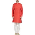 thumbnail image 1 of Royal Kurta Mens Cotton Linen Kurta And Churidar Pyjama With Neck Detailing (44, Red), 1 of 1