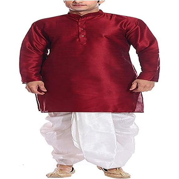 Royal Kurta Mens Cotton Silk Dhoti Kurta Set (44, Maroon-White)