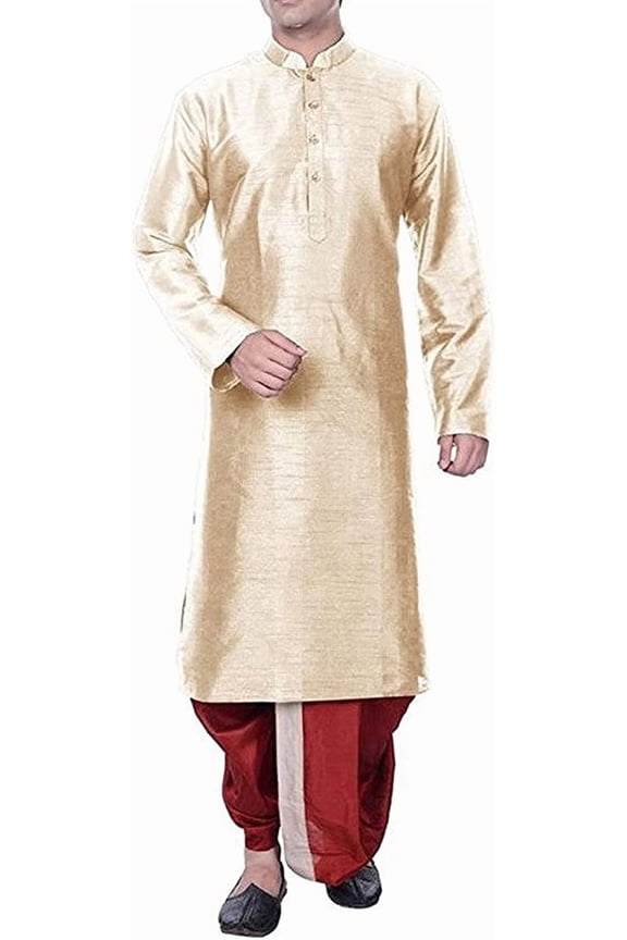 Mens Cotton Silk Short Pathani Kurta (42, White)