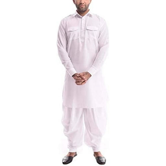 Royal Kurta Mens Linen Pathani Kurta And Salwar Set (42, White)