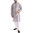thumbnail image 1 of Royal Kurta Mens Silk Blend Embroidered Kurta Churidar (38, Silver), 1 of 1