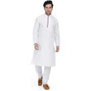 Royal Kurta Mens Silk Blend Loop Button Kurta Pyjama Set White 42