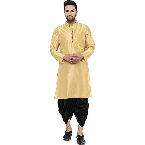Royal Kurta Mens Silk Loop Button Dhoti Kurta (40, Beige 4)