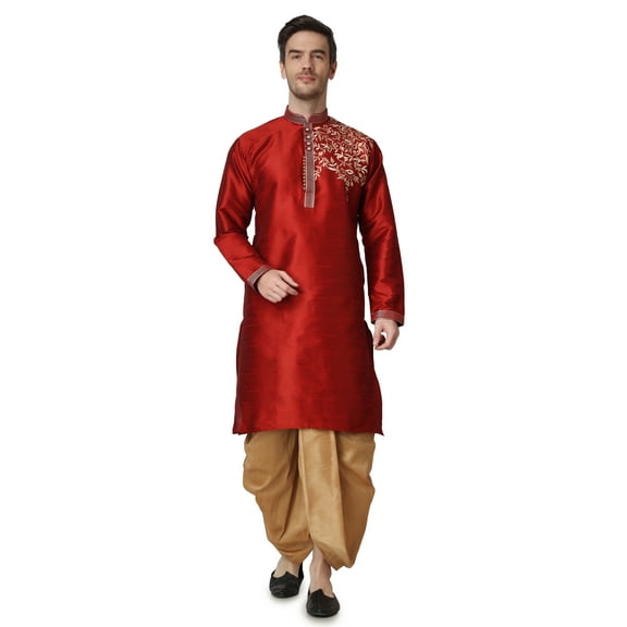 Royal Kurta Mens Silk Patchwork Dhoti Kurta Set