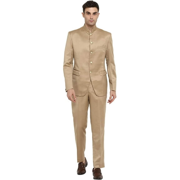Royal Kurta Men's Regular Fit Bandhgala Blazer (aosddddd_Beige_42)
