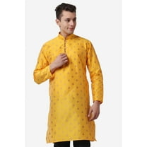 Royal Kurta Orange Color Jacquard Silk Printed Long Kurta for Men
