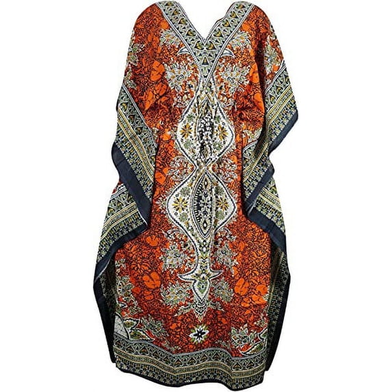 Royal Kurta Women Dashiki Kaftans Light Viscose Kimono Kaftan Lounger Dress 56" (Orange)