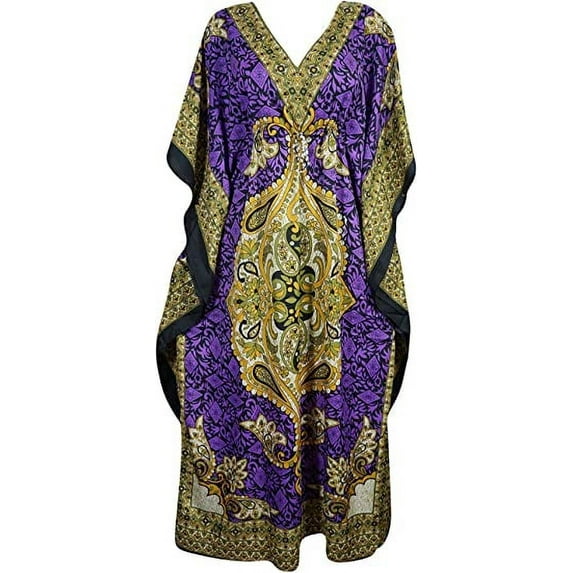 Royal Kurta Women Dashiki Kaftans Light Viscose Kimono Kaftan Lounger Dress 56" (Purple)