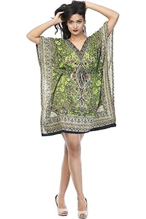 Women Top Kaftans Light Viscose Kimono Kaftan Lounger Dress (Free Size, Green)