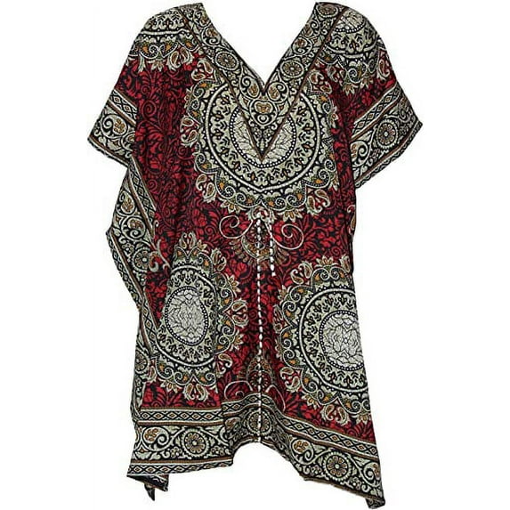 Royal Kurta Women Top Kaftans Light Viscose Kimono Kaftan Lounger Dress (Free Size, Red)