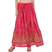 Royal Kurta Womens Rayon Handcrafted Sequence Jaipuri Skirts Pink, Free Size