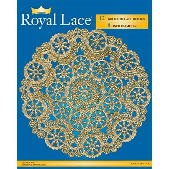Royal Lace Round Foil Doilies, Gold, 8-Inch, Pack of 12 (B26510)