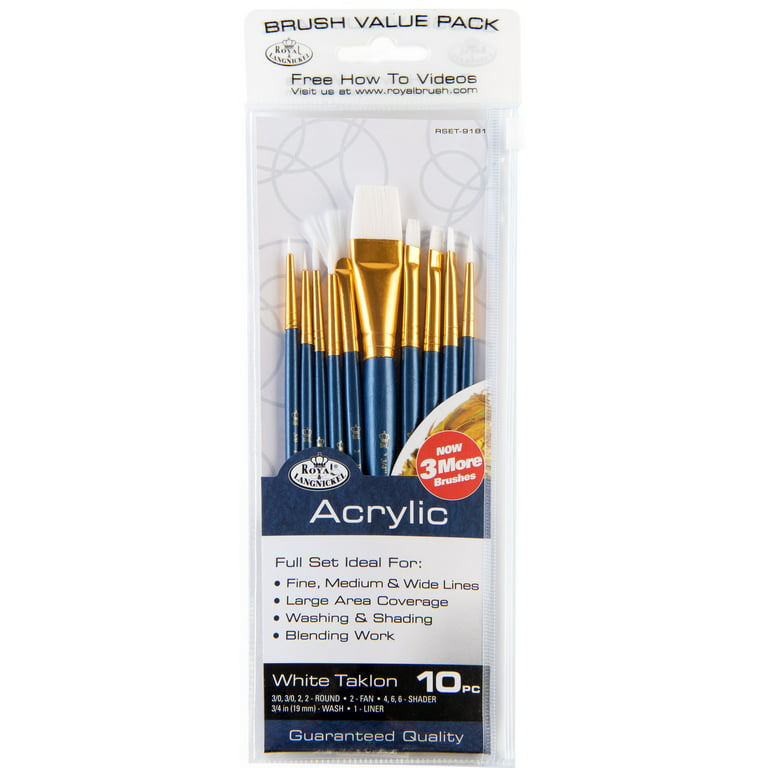 Royal & Langnickel - 10pc Blue Zip N' Close White Taklon Artist Paint Brush  Set