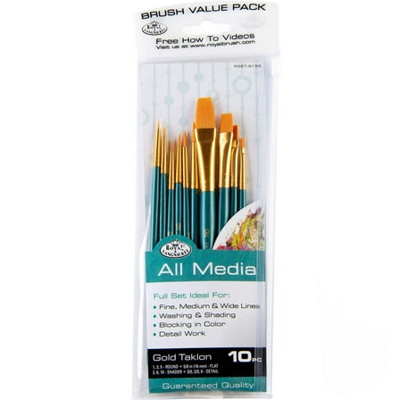 Royal & Langnickel - 10pc Gold Taklon Detail Variety Artist Paint Brushes | RSET-9155 |